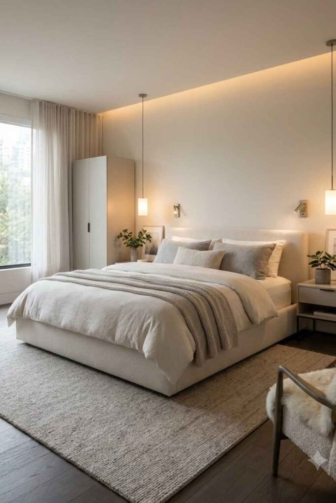 A modern bedroom combines comfort, simplicity, and style. By using neutral colors, cozy textures, elegant lighting, and thoughtful décor, couples can create a beautiful retreat that feels both luxurious and welcoming every day.